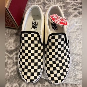 Vans Mens Black and White Checkered Slip Ons